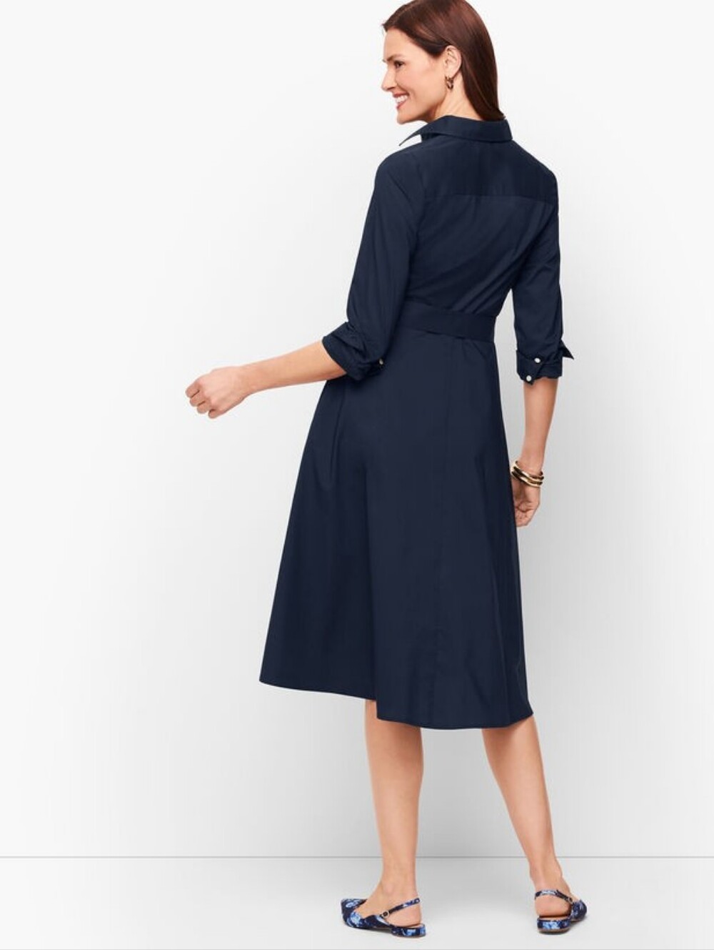 New Navy Talbots shirt dress crisp cotton poplin fabric Tie Belt Size Large - Picture 2 of 13